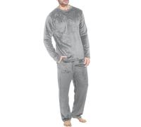 WWricotta Mens Fashion Leisure Soft Home Solid Color Shirt Pants Pajama Set Home Service Two Piece Set Long Fleece Warm Pyjamas Open Toe Slipper Silver