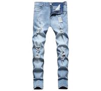 WWricotta Mens Slim Fit Straight Tube Retro Hip Hop Pants Street Jeans Pants 505 Straight Leg Mens Light Blue