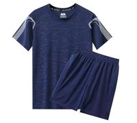 WWricotta Men's Summer Outdoor Sports Q Uick Drying Short Sleeved Shorts Running Casual Two Piece Set 2 Pajama Pants Dark Blue