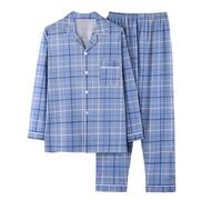 WWricotta Mens Summer Pajamas Long Sleeved Homestay Suit Mens Plus Size Pajamas Two Piece Set Pants for Men 6xl Blue