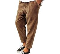 WWricotta New Men's Corduroy Loose Solid Casual Elastic Waistband Straight Cropped Trousers Bedroom Mens Linen Pants