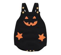 WWricotta Newborn Infant Baby Girls Boys Strap Halloween Outfits Sleeveless Pumpkin Romper Knitted Sweater Bodysuit Jumpsuit Black