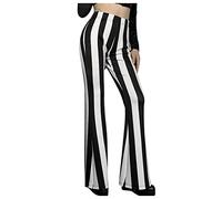 WWricotta Pants Stretch Stripe Flare Women Bottoms Bell High Trousers Waist Long Vertical Plus Size Pants Women Plus Size Pants Black