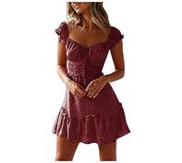 WWricotta Pleated Neckline Dress Sexy Women's Mini Sleeve Dress Summer Print Women's Dress X Large Dance Dresses for Teens Hot Pink