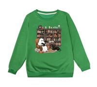 WWricotta Reading Books Sweatshirt Librarian Halloween Sweatshirt Women Green
