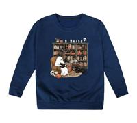 WWricotta Reading Books Sweatshirt Librarian Halloween Sweatshirt Women Navy