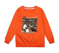 WWricotta Reading Books Sweatshirt Librarian Halloween Sweatshirt Women Orange