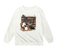 WWricotta Reading Books Sweatshirt Librarian Halloween Sweatshirt Women White
