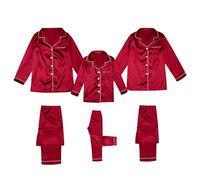 WWricotta Satin Silk Button Down Pajamas PJ's Sets Solid Two Piece Family Matching Sleepwear Loungewear Long Sleeve Silk Nightwear For Kids Red3 Christmas Family Pajama Set