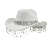WWricotta Sparkle Cowboy Hat for Men & Women - Fringe & Rhinestone Embellished, Large Round Gemstone Centerpiece, Perfect for Themed Events, Drag Shows, Pride Parades & Country Weddings, One Size
