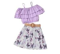 WWricotta Summer Girls Casual Solid Color Cute Top Print Skirt Suit Toddler Long Skirt Purple