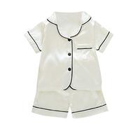 WWricotta T Sleepwear Solid Baby Kids Girl Boys shirt Clothes Toddler Pajamas Set Shorts Boys Outfits&Set Flower Girl Silk Robe White