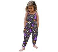 WWricotta Toddler Baby Girl Halloween Prints Jumpsuit Sleeveless Romper Outfits Pants Clothes Girls Easter Thanksgiving Ruffle Romper Baby Girl 3 Years Old Birthday Outfit Dark Purple