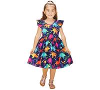 WWricotta Toddler Girls Child Fly Sleeve Cartoon Dinosaur Prints Summer Dresses Dress Girls Youth Dresses Black