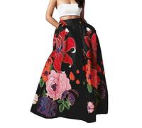 WWricotta Women Bohemian Floral Print Maxi Skirt High Waist Pocket Party Beach Long Skirt Tuxedo Dress Fall Dresses Formal for Women Black