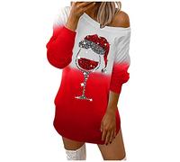 WWricotta Women Crewneck Merry Christmas Off-Shoulder Print Long Sleeves Sweatshirt Dress Womens Sexy Chiffon Dress