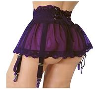 WWricotta Women Dress Sexy Lingerie Plus Size Bandage Garter Stocking Suspenders Garter Belt Lace Mesh Female Skirt Underwear Clothes for Couples Photo Purple