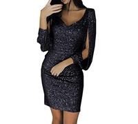 WWricotta Women Long Shining Mini Sequined Sleeved Stitching Solid Sexy Dress Club Women's Dress Prom Knee Length Dresses for Women