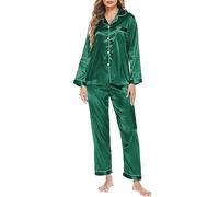 WWricotta Women Pajamas Set Satin Sleepwear Sexy Lingerie V Neck Shirt Long Nightwear Homewear Slippers for Girls Non Slip Green