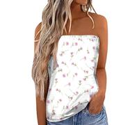 WWricotta Women Print Strapless Bandeau Tank Casual Sleeveless Summer Vacation Loose Holiday Top Shirt Blouse Women Tanks Top Crop Top Compression Shirt Crop Tops Summer
