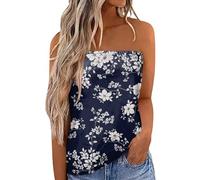 WWricotta Women Print Strapless Bandeau Tank Casual Sleeveless Summer Vacation Loose Holiday Top Shirt Blouse Women Tanks Top Crop Top Compression Shirt Top Ladies
