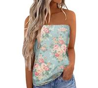 WWricotta Women Print Strapless Bandeau Tank Casual Sleeveless Summer Vacation Loose Holiday Top Shirt Blouse Women Tanks Top Crop Top Compression Shirt Top Ladies