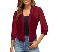 WWricotta Women Puff Sleeve Bolero Open Front Summer Cropped Sheer Jackets Cardigan Large Winter Jacket Red