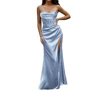 WWricotta Women Sexy Satin Corset Maxi Dress Silky Strap Push Up Fishbone Ruched Evening Party Long Dresses Corset Dress for Women Formal Champagne Semi Formal Dresses for Women