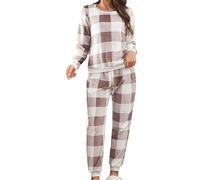 WWricotta Womens 2 Piece Thickened Warm Flannel Long Pyjama Set Plush Autumn Winter Sleepwear Fleece Two Piece Sleepwear Pajama Set for Women Thermal Pajamas for Women Short Khaki