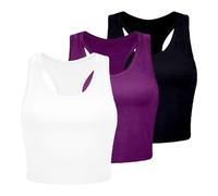 WWricotta Women's 3 Piece Tank Tops Ribbed Seamless Workout Exercise Shirts Yoga Crop Tops Camisole with Padded Shelf Bra Top Women V Neck