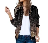 WWricotta Womens Casual Daily Jackets Lightweight Zip Up Casual Jacket Floral Print Coat Stand Short Sports Outwear Zipper Tops Ego Jacket Gold