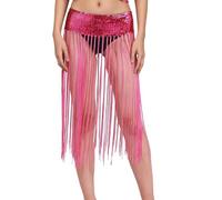 WWricotta Women's Dance Fringe Tassel Belt Skirt - Latin Belly Dance Practice Performance Costume Hot Pink
