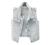 WWricotta Womens Denim Jean Vest Classic Junior Button Up Cropped Distressed Sleeveless Jean Jacket Cut off Denim Jacket for Women