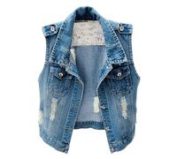 WWricotta Womens Denim Jean Vest Classic Junior Button Up Cropped Distressed Sleeveless Jean Jacket Cut off Denim Jacket for Women