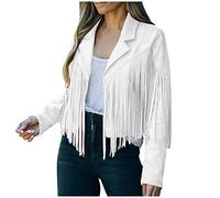 WWricotta Womens Fashion Soild Long Sleeve Slim Tassel Short compitable with Moto Biker Coats Light All Weather Jacket Womens White