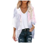 WWricotta Womens Floral Print Puff Sleeve Chiffon Cardigan Loose Cover Up Casual Blouse Tops Patterned Cardigan Sweater Hot Pink