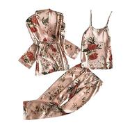 WWricotta Women's Homewear Nightdress Three Piece Suit Lace Pajamas Set Girl Booties Slippers
