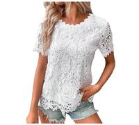 WWricotta Women's Lace Top Crochet Crew Neck Short Sleeve Fashion Summer Loose Tee Casual T Shirt Items Mom