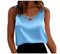 WWricotta Womens Satin Tank Top Strap Basic Summer Vest Shirt Casual V Neck Sleeveless Blouses Thin Strap Top