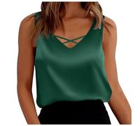 WWricotta Womens Satin Tank Top Strap Basic Summer Vest Shirt Casual V Neck Sleeveless Blouses Thin Strap Top