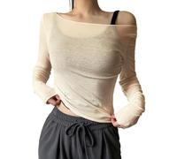 WWricotta Women's Sheer Mesh Off The Shoulder Tops Long Sleeve See Through Shirts Going Out Party Club Outfits