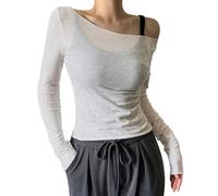 WWricotta Women's Sheer Mesh Off The Shoulder Tops Long Sleeve See Through Shirts Going Out Party Club Outfits