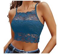 WWricotta Women's Solid Color Lace Crop Top Compression Top Women Crop Dainty Floral Top