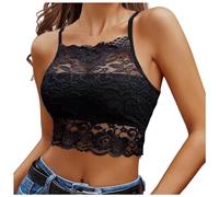 WWricotta Women's Solid Color Lace Crop Top Compression Top Women Crop Dainty Floral Top