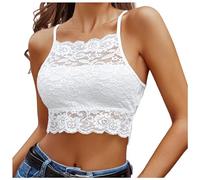 WWricotta Women's Solid Color Lace Crop Top Compression Top Women Crop Dainty Floral Top