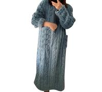 WWricotta Women's Solid Color Round Neck Pocket Thread Long Over Knee Winter Nightdress Date Night Dresses for Women Summer