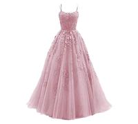 WWricotta Women's Spaghetti Strap Dress Long Lace Applique Party Dress Dresses for Wedding Guest Formal Dresses for Women A Line