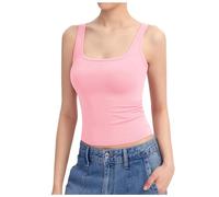 WWricotta Women's Square Neck Tank Top Sleeveless Double Lined Basic Tops Sharp Collection Linen Slip Dress Camisole Silk Tops