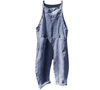 WWricotta Womens Striped Linen Jumpsuits Casual Loose Fit Adjustable Strap Sleeveless Overalls Harem Wide Leg Bib Pants Jumpsuits for Women Petite Party Blue