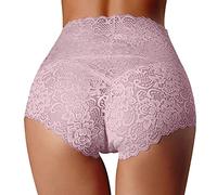 WWricotta Women's Thin Lace High Waist Panties - Hollow Design, Pure Crotch, Extra Large Size Belly Support (6th) Purple